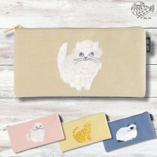 画像1: 【松尾ミユキ】cat ペンケース　猫刺繍×お花刺繍｜コスメポーチにも♪｜４種類から選べる♪｜猫ネコねこ (1)