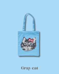 画像3: 【Nathalie Lete】Fluffy mini bag｜ナタリー・レテ　もこもこ猫刺繍ミニトートバッグ｜４種類から選べる♪　Maya / Gray cat / Blue eye / Black cat｜猫ネコねこ (3)