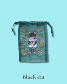 画像5: 【Nathalie Lete】Organdy Drawstring pouch｜ナタリー・レテ　猫刺繍オーガンジー巾着バッグ｜選べる４種類♪ Maya / Gray cat / Blue eye / Black cat｜猫ネコねこ (5)
