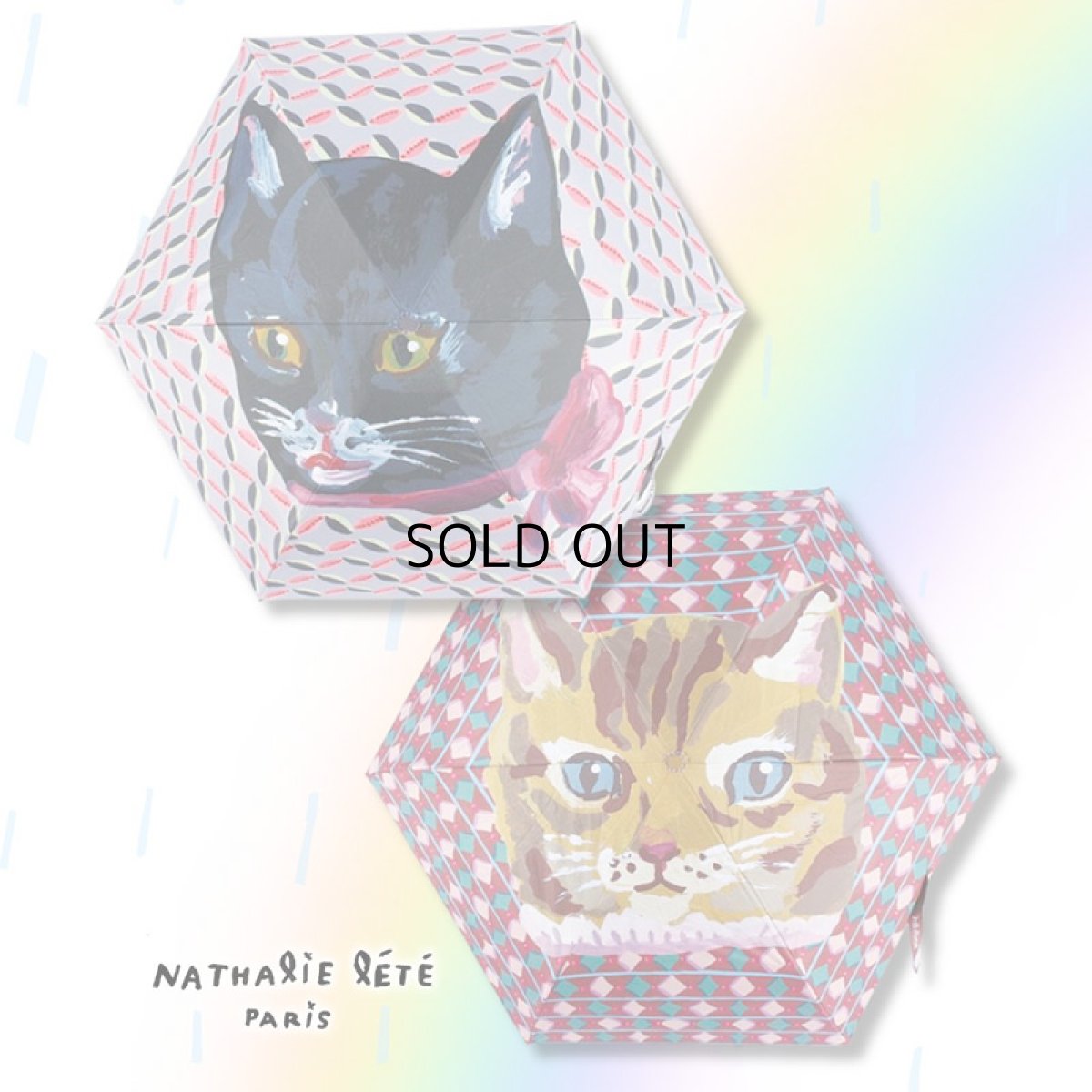 画像1: 【Nathalie Lete】Folding umbrella 晴雨兼用傘｜２種類から選べる♪Black cat / Maya｜超軽量・UV・撥水加工♪日傘、雨傘両用折りたたみ傘｜ネコ猫ねこ (1)