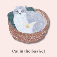 画像2: 【松尾ミユキ】 掛け時計 ダイカット｜２種類から選べる♪Cat in the basket / Gray cat｜ハチワレ｜ネコ猫ねこ (2)