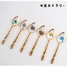 画像1: 【七宝カトラリー】ネコ スプーン ゴールド｜絵付け職人さんの艶やか七宝焼き｜３種セット♪　黒ネコリボン / うるうる黒ネコ / チャシロ｜猫ネコねこ (1)