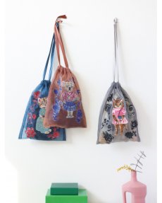 画像7: 【Nathalie Lete】Organdy Drawstring pouch｜ナタリー・レテ　猫刺繍オーガンジー巾着バッグ｜選べる４種類♪ Maya / Gray cat / Blue eye / Black cat｜猫ネコねこ (7)