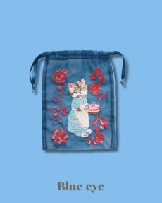 画像4: 【Nathalie Lete】Organdy Drawstring pouch｜ナタリー・レテ　猫刺繍オーガンジー巾着バッグ｜選べる４種類♪ Maya / Gray cat / Blue eye / Black cat｜猫ネコねこ (4)