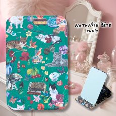 画像1: 【Nathalie Lete】Stand Mirror L(Cats)｜ナタリー・レテ　スタンドミラーＬ　グリーン猫柄｜cat｜猫ネコねこ (1)