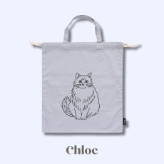 画像5: 【松尾ミユキ】Embroidered Drawstring bag L｜ねこ刺繍巾着バッグＬ（大）｜４種類から選べる♪Pumpkin / Noisettes / Pepper / Chloe｜猫ネコねこ (5)