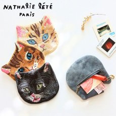 画像1: 【Nathalie Lete】Embroiderd cat face pouch｜ナタリー・レテ　刺繍入りネコ顔ポーチ｜選べるMaya/Gray cat/Blue eye/Black cat｜猫ねこ｜小物アクセサリー小物入れケース (1)