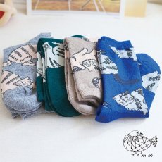 画像1: 【松尾ミユキ】Cat Wool Blend socks キャットウールブレンドソックス｜靴下｜選べる Mike/Doux/Peony/Kijitora｜猫 ネコ ねこ｜毛混靴下 (1)