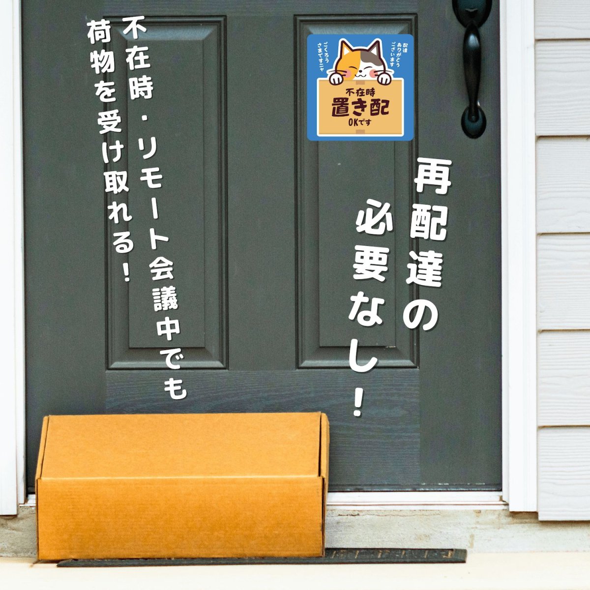 画像4: 「不在時置き配OK」可愛い三毛猫のステッカー【シールタイプ】マグネットが付かない場所へも♪|耐水・耐光・強粘着・再利用|ネコデザイン|ミケネコ・みけねこ|玄関・宅配ボックス・ポスト|不在時・留守番 (4)