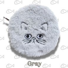 画像3: 【松尾ミユキ】Fluffy Circular Pouch ふわふわファーのまんまるポーチ モフモフ｜選べるカラー ベージュ/グレイ｜猫 ネコ ねこ｜ (3)