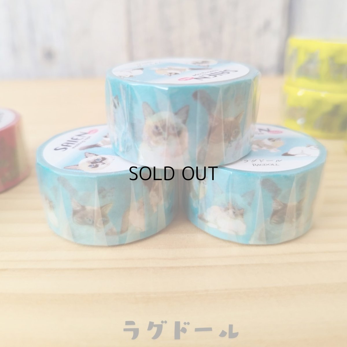 画像2: 【SAIEN】 ３点セット　KIMIKO IGUCHI 猫だらけマスキングテープ｜赤・ブルー・イエロー×各１色｜エキゾチックショートヘア・ラグドール・アビシニアン｜猫 ネコ ねこ (2)