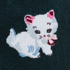 画像3: 【Nathalie Lete】 ハイソックス knee high white cat(グリーン)｜ナタリー・レテ｜猫 ネコ ねこ (3)