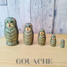 画像1: 【GOUACHE】 マトリョーシカ ネコ5個組(グレー)｜小物入れ｜置き物｜インテリア装飾｜猫 ネコ ねこ (1)