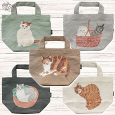 画像1: 【松尾ミユキ】 ミニバッグ 舟形 Cats｜選べるねこ柄、カラー｜猫 ネコ ねこ (1)