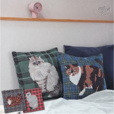 画像1: 【松尾ミユキ】Cushion cover check back｜クッションカバー　チェック｜選べる4種類　Leo/Mugi/Lin/Maron｜猫ねこネコ (1)