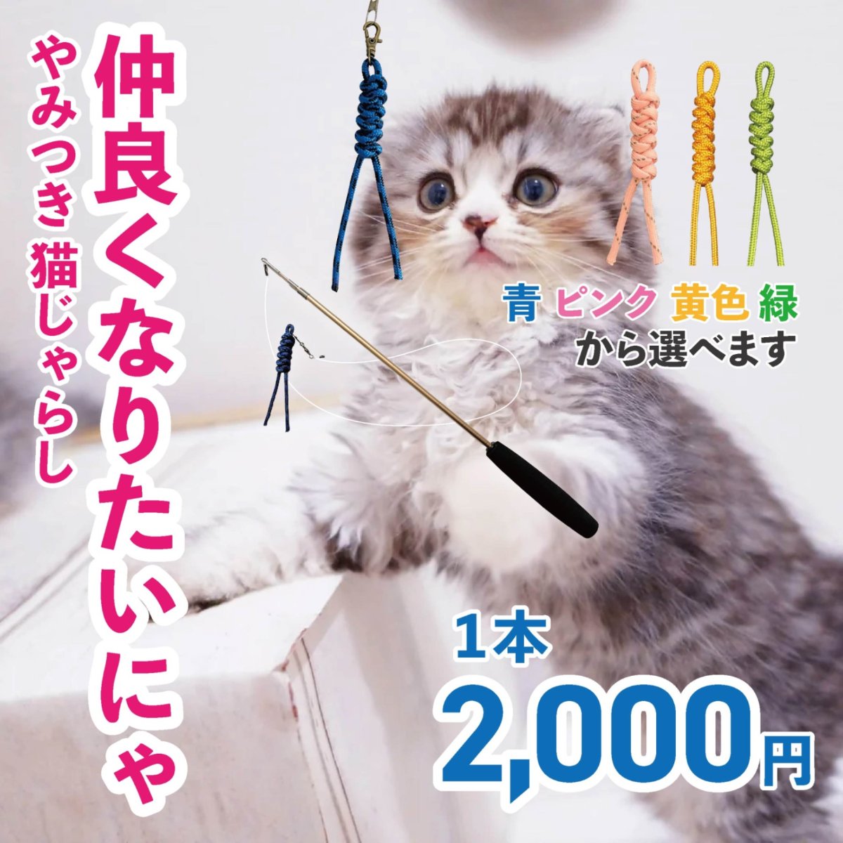 画像1: 【デザイナー直送品】送料込み【仲良くなりたいにゃ】猫じゃらし|つい夢中に♪デザイナーが作った丈夫な素材と選べるカラバリ♪ 青/ピンク/黄色/緑|♥チャリティ―商品♥ (1)