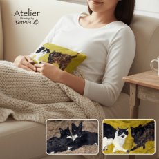 画像1: 【アトリエコテツ / Atelier KOTETSU】フリース湯たんぽ｜選べる２種類♪　ブラウン×ねこ／グリーン×ハチワレ＆さび猫｜ねこ猫ネコcat (1)