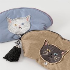 画像2: 【クラフトインディア / Craft India】ねこのビーズ刺繍ミニポーチ cat（アリストキャッツ）｜２種類から選べるカラー グレイ/ブルー｜猫ねこキャットcat (2)