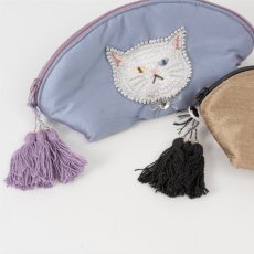 画像3: 【クラフトインディア / Craft India】ねこのビーズ刺繍ミニポーチ cat（アリストキャッツ）｜２種類から選べるカラー グレイ/ブルー｜猫ねこキャットcat (3)