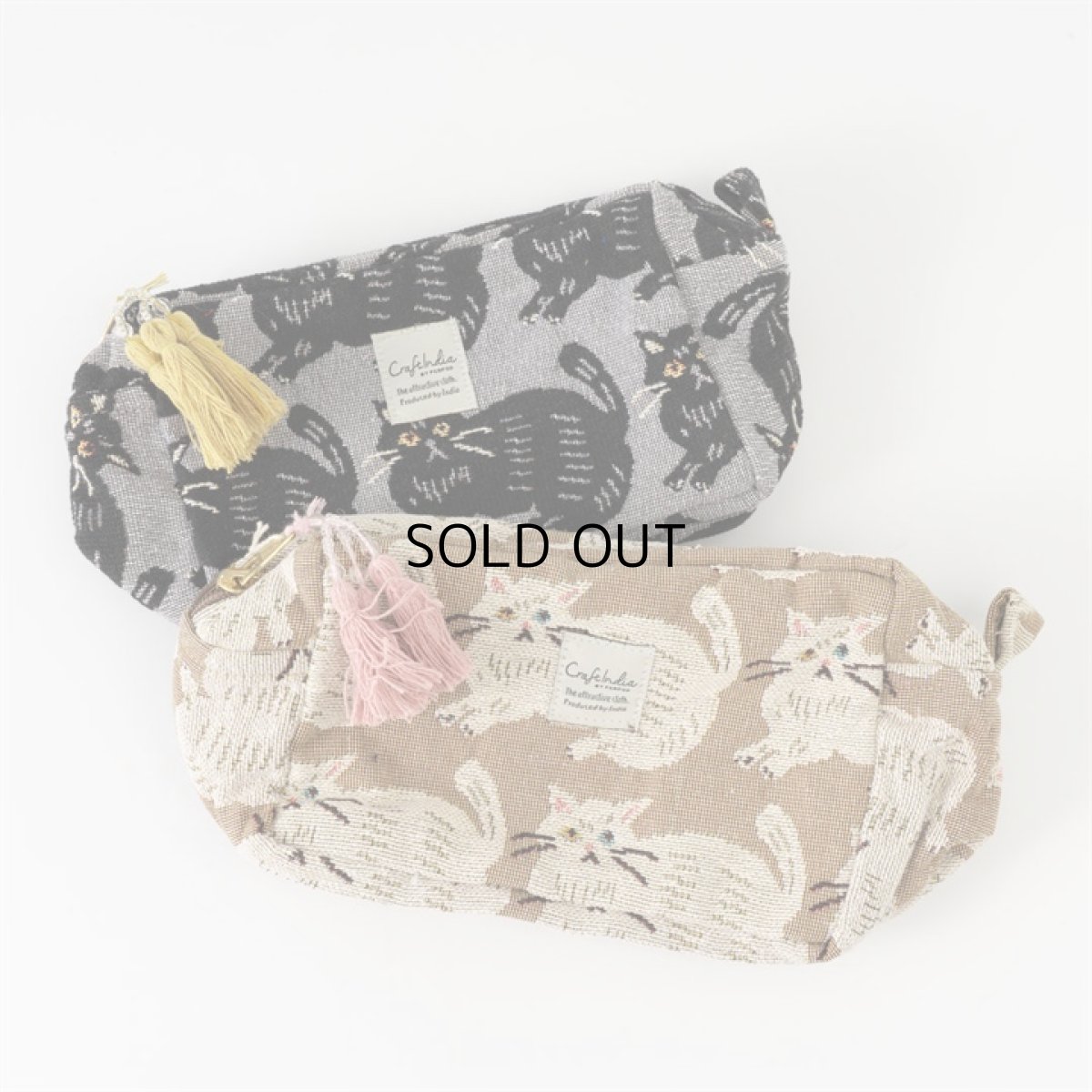 画像1: 【Craft India / クラフトインディア】ジャガードポーチ cat｜２種類から選べる♪ シャノア/ペルレ｜猫ネコねこキャット (1)