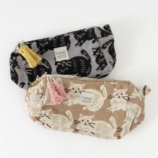 画像1: 【Craft India / クラフトインディア】ジャガードポーチ cat｜２種類から選べる♪ シャノア/ペルレ｜猫ネコねこキャット (1)