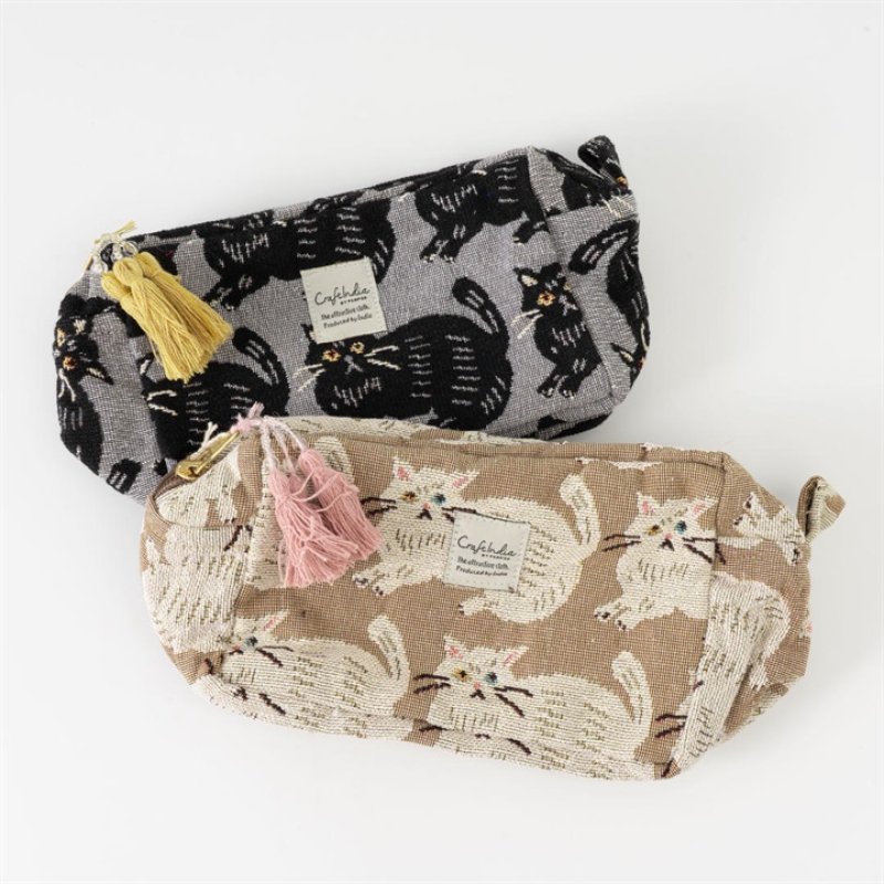 Craft India / クラフトインディア】ジャガード,ポーチ cat(シャノア