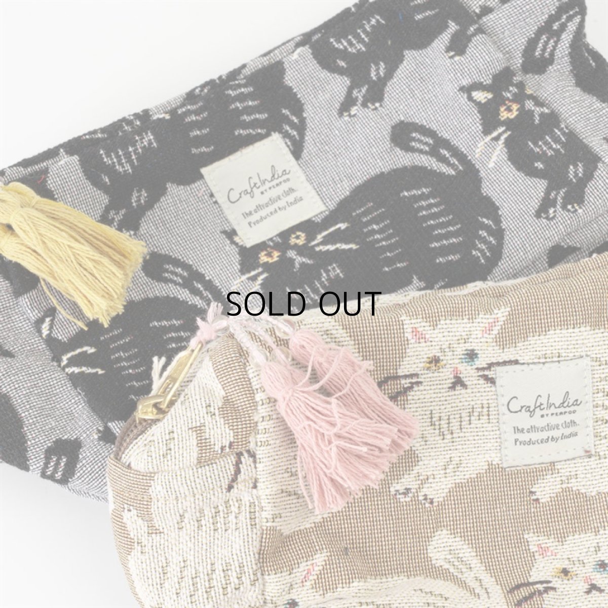 画像4: 【Craft India / クラフトインディア】ジャガードポーチ cat｜２種類から選べる♪ シャノア/ペルレ｜猫ネコねこキャット (4)