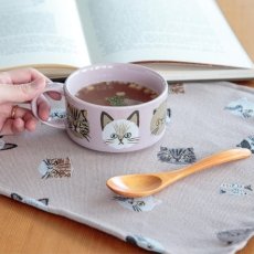 画像1: 【I LOVE CAT! / アイラブキャット】 スープマグカップ スプーン付 約300ml｜３種類から選べるカラー♪ PKピンク/LAラベンダー/SEセージグリーン｜猫ネコcat (1)