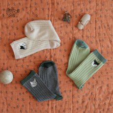 画像1: 松尾ミユキ / Matsuo Miyuki｜リブソックス 猫刺繍 Socks Rib｜シンプルカラー（レディースフリー）｜3種類から選べる  Hachiware / Tora / Buchi｜ハチワレ / トラ / ブチ｜ねこ猫ネコキャットcat (1)
