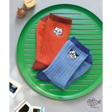 画像1: 松尾ミユキ / Matsuo Miyuki｜リブソックス 猫刺繍 Socks Rib｜きれいめカラー（レディースフリー）｜3種類から選べる  Mike / Minnos / Kinaco｜ミケ / ミンノス / キナコ｜ねこ猫ネコキャットcat (1)
