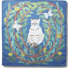 画像1: 【松尾ミユキ / Matsuo Miyuki】Handkerchief Butterfly cat｜ ハンカチーフ 猫と蝶々 ｜ ねこネコcat (1)