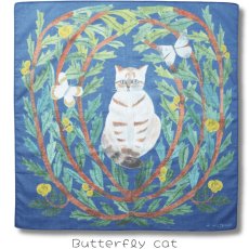 画像3: 【松尾ミユキ / Matsuo Miyuki】Handkerchief Butterfly cat｜ ハンカチーフ 猫と蝶々 ｜ ねこネコcat (3)