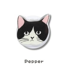 画像1: 【松尾ミユキ / Matsuo Miyuki】Phone grip　スマホグリップ　「Pepper」｜スマホリング携帯電話アクセサリー・スマホスタンド｜落下防止・片手操作・安定化・手ブレ軽減・指楽負担軽減｜ねこ猫ネコcat (1)