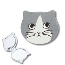 画像3: 【松尾ミユキ / Matsuo Miyuki】 Compact Mirror Dark Gray｜コンパクトミラー　ダークグレー　ハチワレ猫｜ねこネコcat (3)