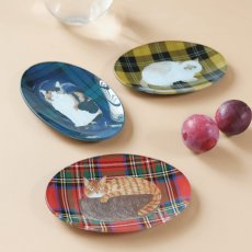 画像10: 【松尾ミユキ / Matsuo Miyuki】＼４枚セット／ Glass Oval plate｜＼４枚セット／ ガラスプレート皿 オーバル チェックだ円｜Ruru / Stripe / Hacu / Tabby｜ねこ猫ネコcat (10)