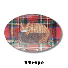 画像4: 【松尾ミユキ / Matsuo Miyuki】＼４枚セット／ Glass Oval plate｜＼４枚セット／ ガラスプレート皿 オーバル チェックだ円｜Ruru / Stripe / Hacu / Tabby｜ねこ猫ネコcat (4)