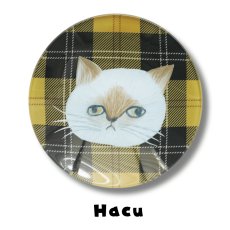 画像4: 【松尾ミユキ / Matsuo Miyuki】＼４枚セット／ Glass plate 12cm｜4枚セット ガラスプレート【 12cm  】チェック 丸皿（小12cm）｜Ruru / Stripe / Hacu / Tabby｜ねこ猫ネコcat (4)