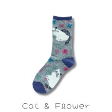 画像3: 【松尾ミユキ / Matsuo Miyuki】Socks Cat&Flower｜ 靴下 ねことお花｜くつ下 くつした ソックス｜猫ネコcat (3)