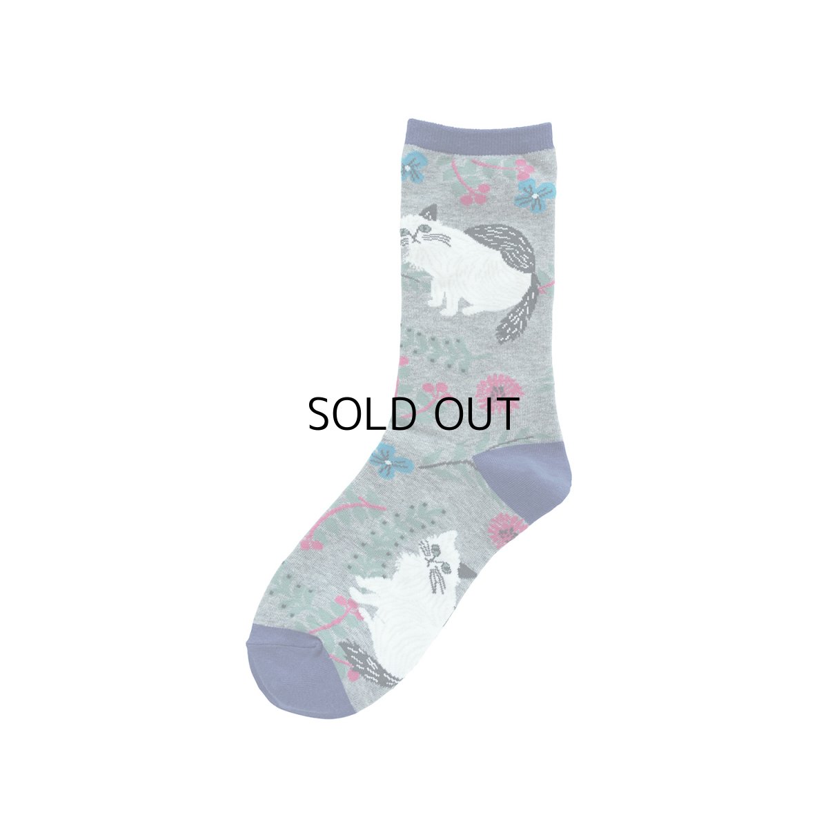 画像1: 【松尾ミユキ / Matsuo Miyuki】Socks Cat&Flower｜ 靴下 ねことお花｜くつ下 くつした ソックス｜猫ネコcat (1)