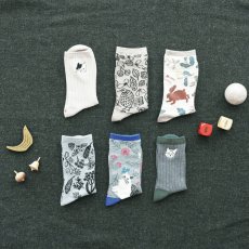 画像2: 【松尾ミユキ / Matsuo Miyuki】Socks Cat&Flower｜ 靴下 ねことお花｜くつ下 くつした ソックス｜猫ネコcat (2)