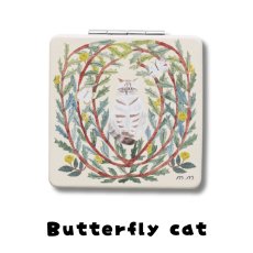 画像2: 【松尾ミユキ / Matsuo Miyuki】Square mirror Butterfly cat｜四角型コンパクトミラー・携帯用手鏡｜ねこ猫ネコcat (2)