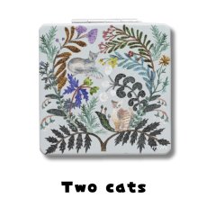 画像1: 【松尾ミユキ / Matsuo Miyuki】Square mirror Two cats｜四角型コンパクトミラー・携帯用手鏡｜ねこ猫ネコcat (1)