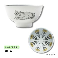 画像6: 【松尾ミユキ / Matsuo Miyuki】＼２点セット／お皿（M）とお茶碗セット｜Plate（M） & Bowl｜4種類から選べる  Pumpkin / Noisettes / Pepper / Chloe｜猫5匹とお花の白丸皿（M） ＆ねことお花のお茶碗｜ネコcat (6)