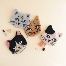 画像1: 【松尾ミユキ / Matsuo Miyuki】cat moco pouch もこもこネコ顔ポーチ｜4種類から選べる♪ Pepper / Pumpkin / Noisettes / Chloe｜ねこ猫ネコcat (1)