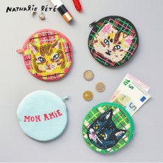 画像1: ナタリー・レテ / Nathalie Lete｜Beads pouch　ラウンドビーズポーチ｜φ12cm インド製 総ビーズ刺繍｜4種類から選べる Maya / Gray cat / Blue eye / Black cat｜ねこ猫ネコキャットcat (1)