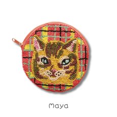 画像2: ナタリー・レテ / Nathalie Lete｜Beads pouch　ラウンドビーズポーチ｜φ12cm インド製 総ビーズ刺繍｜4種類から選べる Maya / Gray cat / Blue eye / Black cat｜ねこ猫ネコキャットcat (2)