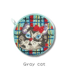 画像4: ナタリー・レテ / Nathalie Lete｜Beads pouch　ラウンドビーズポーチ｜φ12cm インド製 総ビーズ刺繍｜4種類から選べる Maya / Gray cat / Blue eye / Black cat｜ねこ猫ネコキャットcat (4)