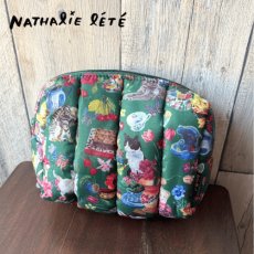 画像1: ナタリーレテ / Nathalie Lete｜Quilted Box Pouch Cats キルト ボックスポーチ キャッツ｜キルテッド キルティング ナタリー・レテ｜ 猫ねこネコキャットcat (1)