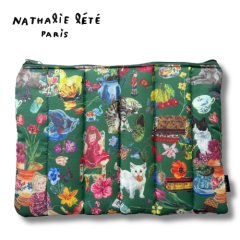ナタリーレテ / Nathalie Lete｜Quilted Multi Pouch Cats  キルト マルチポーチ キャッツ｜A4・タブレット収納も｜キルテッド キルティング ナタリー・レテ｜猫ねこネコキャットcat
