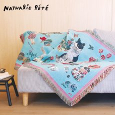 画像1: 【ナタリー・レテ / Nathalie Lete】Tapestry Rug Cats-Mint green｜タペストリーラグ ミントグリーン｜ねこ猫ネコキャットcat (1)
